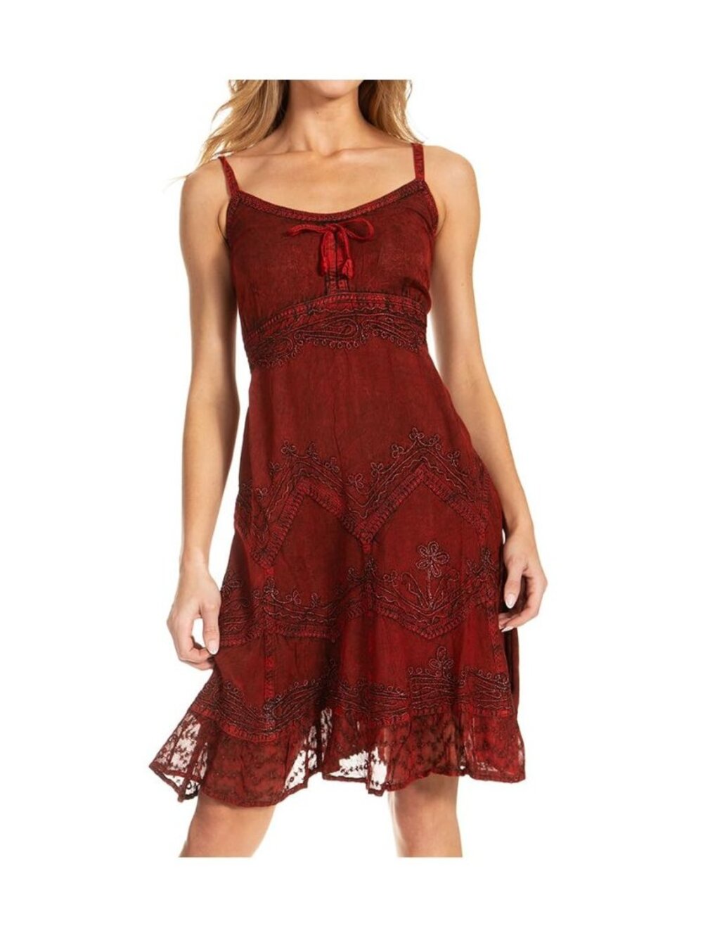 Stonewashed Rayon Adjustable Spaghetti Straps Mid Length Dress